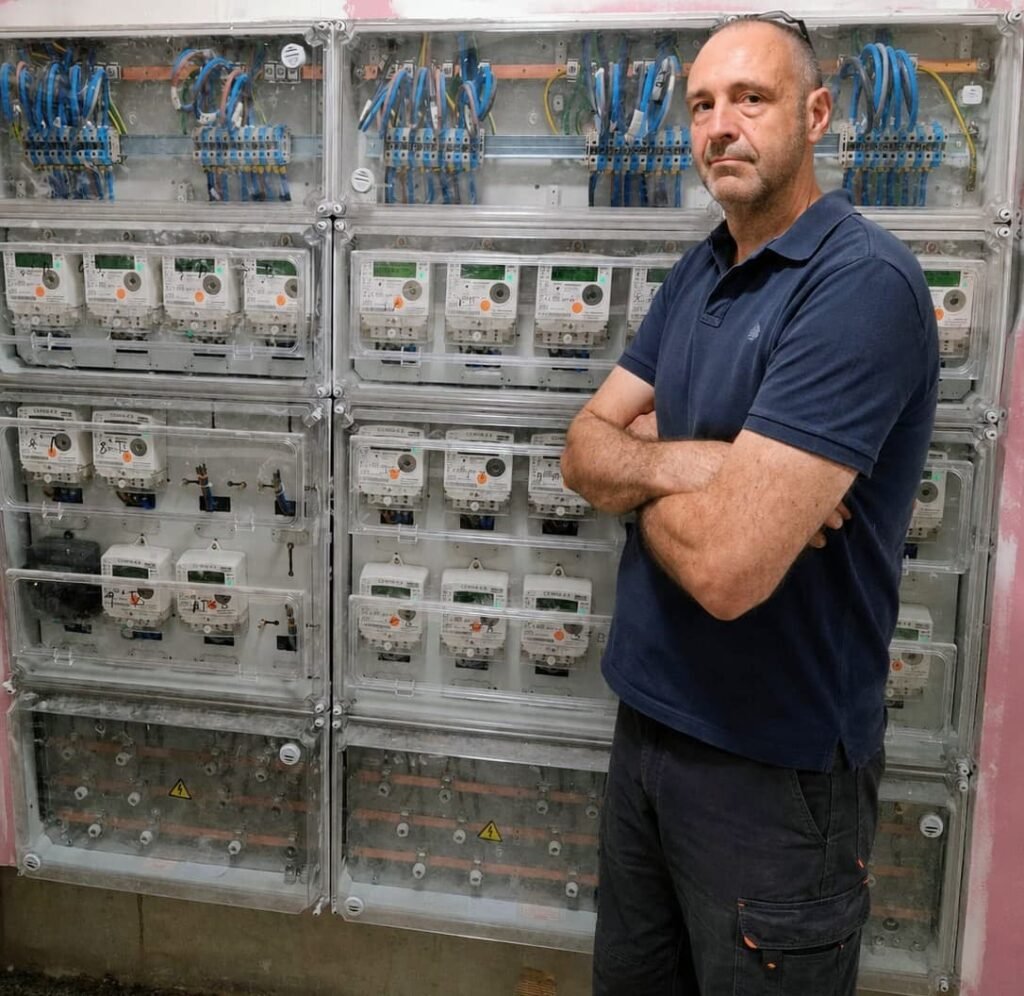 Electricista profesional de ChispaMad realizando una instalación eléctrica en Madrid